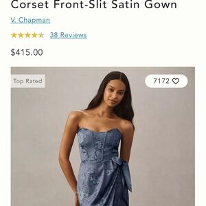V. Chapman Blue Satin Corset Front-Slit Gown